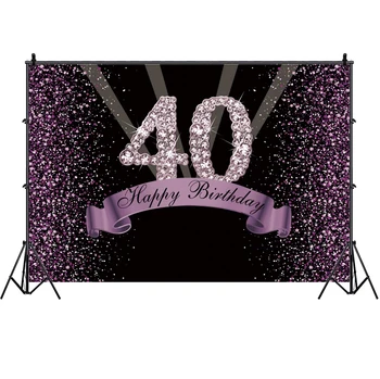 Vijolična 40. Foto Ozadje Lady Moških Happy Birthday Party Svetlobe Gliter Šampanjec Dekoracijo Fotografiranje Družin, Banner