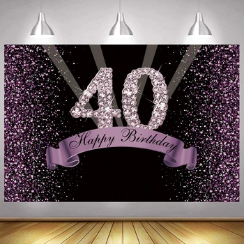 Vijolična 40. Foto Ozadje Lady Moških Happy Birthday Party Svetlobe Gliter Šampanjec Dekoracijo Fotografiranje Družin, Banner