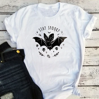 Bat Halloween Tshirt 2020 Gothic Moda Grafični Tees Priložnostne Letnik Luna Tee Shirt Čarobno Ženske Majice Estetske