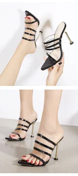 Sandali petah ženska poletje 2021 nove Seksi Copate Priljubljena Črno Bel PU Usnje Ozkem Pasu Rimske Visokih Petah Zapatos Mujer
