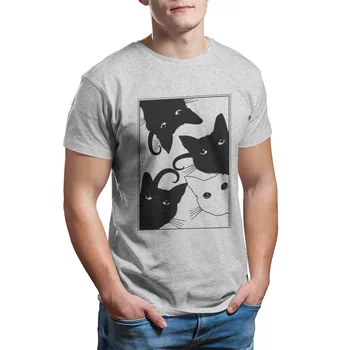 Moška T-shirt Črne Mačke, Bela Mačka Smešno Prevelik Rokav Ulične Moških Oblačil 37627