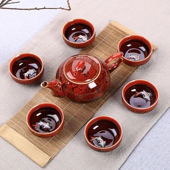 Ustvarjalno darilo peči spremembe glaze Kitajske tradicionalne čajnik elegantna oblika, čaj nabor storitev rdeče čajnik originalni set