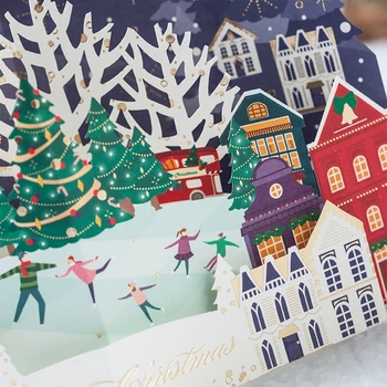 Vesel Božič Kartice Zimo mesto Božični kartice Darilo Pop-Up Kartice Božič Dec
