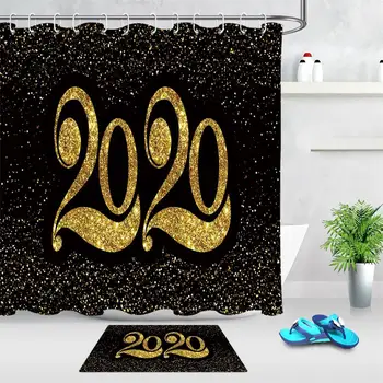 Novo Leto 2020 Tuš Zavesa Non-slip Vrata Mat Božični Dan Doma Dekoracijo Kopalniške Opreme Nepremočljiva Kopel Zavese