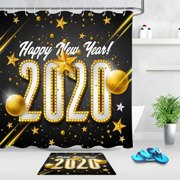 Novo Leto 2020 Tuš Zavesa Non-slip Vrata Mat Božični Dan Doma Dekoracijo Kopalniške Opreme Nepremočljiva Kopel Zavese