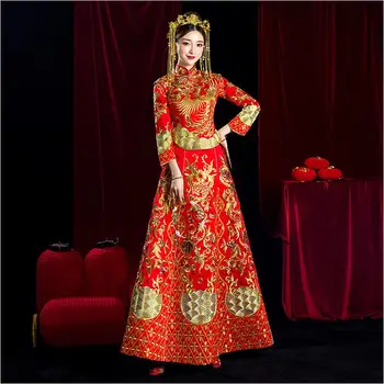 Tradicionalni Kitajski slog vestido ženske royal vezenje phoenix poroko cheongsam Stari zakon kostum nevesta obleke Qipao