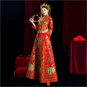 Tradicionalni Kitajski slog vestido ženske royal vezenje phoenix poroko cheongsam Stari zakon kostum nevesta obleke Qipao
