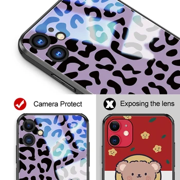 Vijolična Leopard Naslikal Kaljeno Steklo objektiv Zaščitite Primerih Za iPhone 11 Pro Max 11 pro stekla telefon primeru Zajema lupini + steklo film