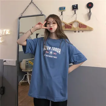 Nov Poletni Womens O-Vratu T-Shirt Korejski Oblačila Pismo Tiskanja Japonski Harajuku Kawaii Plus Velikost Svoboden Kratek Rokav T Shirt Vrhovi