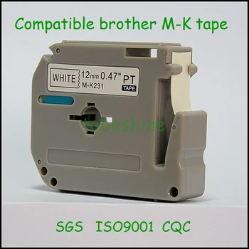 Brezplačna dostava 2pcs/veliko Brata M-K231 MK231 MK-231 združljivi P-touch 12 mm črno na belem M trakovi etikete