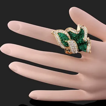 Lepota Listov Design obletnico Obroči Za Ženske Zlitine Z Zelenimi Kristali Rose Gold Barvi Poročni prstan