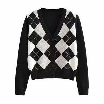 Ženske pulover Priložnostne Dolgo sleeved pletenje topel Plašč Sveže Diamond Predalčni Proti-vrat Enotni-zapenjanje Jopico pulover vrhovi