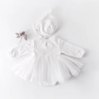 Mehko dihanje newborn baby dekleta oblačenja Pomlad jesen udobno čipke očesa til dojenčka otroci obleke za dekleta obleke malčka obleko