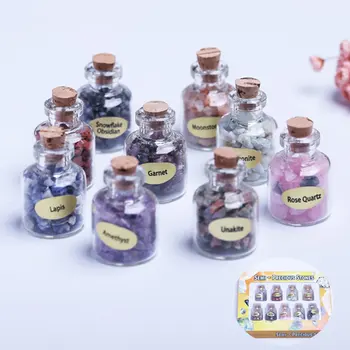 9PC Mini Steklo, ki Želijo Steklenice Naravnih Čip Kamni Zdravljenje Kristalno Dekoracijo Srečen Viseče Steklenico Rojstni dan, Darila za prijatelje