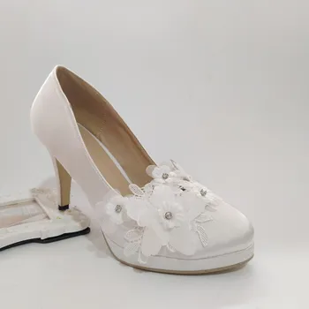 BaoYaFang Moda sladke bele čipke cvet družico obleko čevlje plitvo usta Nosorogovo Poročni Čevlji