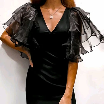 HiloRill Sexy Klub Črna Bodycon Mini Obleka 2020 Ženske Organza Venčni Kratek Rokav Stranka Obleko Ulične Poletne Obleke Vestidos