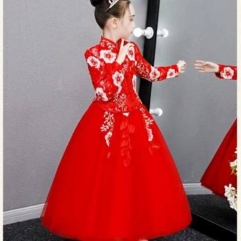 Otroke Novo Leto Obleko Cvet Dekleta Obleko vestido chines Stranki Poroka Obleke Večer Fancy rdeči Kitajski Han Fu Obleka Princess