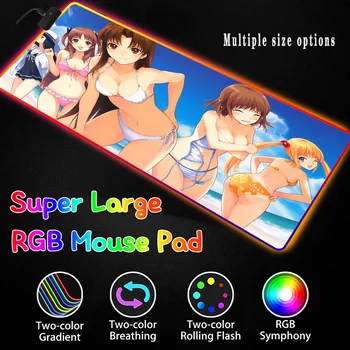 Poletni Plaži Anime Dekle Gaming Mouse Pad RGB, USB LED 14 Skupin Luči Podaljša Osvetljena Tipkovnica Mat XXL 40x90 in 30X80