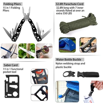 125Pcs Sili Survival Kit Strokovno Preživetje Orodje Orodje, Komplet Prve Pomoči, SOS Taktično Ni nož z Molle Torbica za Kampiranje