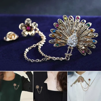 Ustvarjalne Nakit Kristalno Pav Broška Multi Color Pearl Corsage Za Ženske Elegantne Prsi Pin Oblačila Dodatki Darilo