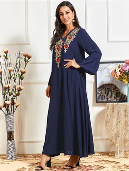 Elegantna Vezenina Abaya Muslimansko Obleko Maxi Bohemia Afriške Dashiki Vestidos Kimono Dolgo Haljo Halje Ramadana Eid Arabski Islamski Lady