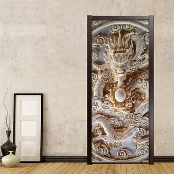 3D Jade Carving Olajšave Vrata Nalepke Za dnevno Sobo, Spalnico, PVC samolepilne Tapete Doma Dekor Zidana Nepremočljiva Stene Decals