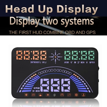 HEAD UP DISPLAY HUDS7 ZA OBD&GPS avto za 5,8 palca, ki označuje hitrost vrt / min napetost napaka napaka alarm smer napetosti MILJA/h ali v km/h
