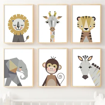 Lev Žirafa, Zebra, Slon, Opica Živali Wall Art Natisne Platno Slikarstvo Nordijska Plakatov In Fotografij Stenske Slike Baby Otroci Soba