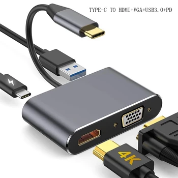 VGA USB 3.0 PD Hitro Adapter Avdio Video Pretvornik za Macbook pro Prenosni računalnik 4 V 1 USB C na HDMI Pretvornik 4K