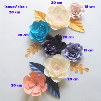 DIY Velikan papirnate Rože Ozadje Umetno Ročno Mix Barve Cvet 7PCS + 5 Listi, Poročni & Party Deco Doma Dekoracijo