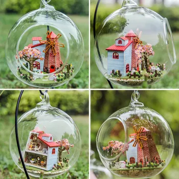 DIY Lutka Hiša Wodden Miniatura Lutka Hiše Pohištvo Komplet steklen Pokrov Zbrati Lutke Igrače Za Otroke, Nizozemska Ture