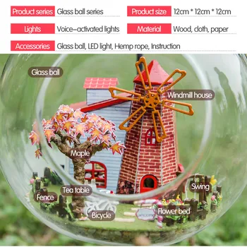 DIY Lutka Hiša Wodden Miniatura Lutka Hiše Pohištvo Komplet steklen Pokrov Zbrati Lutke Igrače Za Otroke, Nizozemska Ture