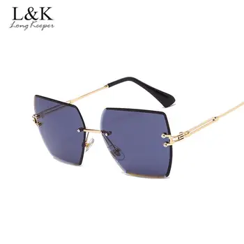 LongKeeper Kvadratnih Rimless sončna Očala Ženske Luksuzne blagovne Znamke Pregleden Gradient Objektiv Kovinski Okvir UV400 Visoko Kakovostna sončna Očala