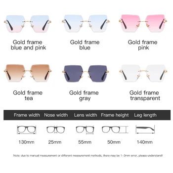 LongKeeper Kvadratnih Rimless sončna Očala Ženske Luksuzne blagovne Znamke Pregleden Gradient Objektiv Kovinski Okvir UV400 Visoko Kakovostna sončna Očala