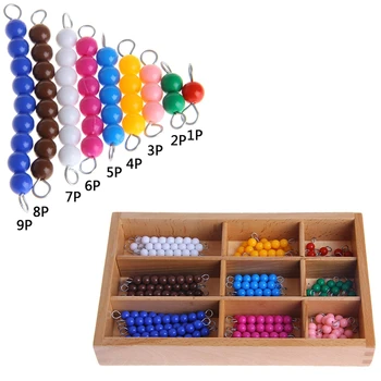 Montessori Matematike Materiala 1-9 Kroglice Bar v Leseni Škatli Zgodnjega Predšolskega Igrača